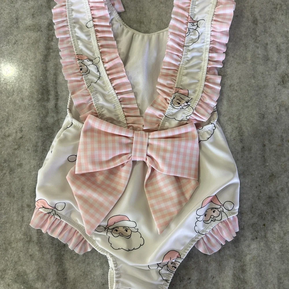 Sal y Pimienta Pink Santa Print Swimsuit Size 6